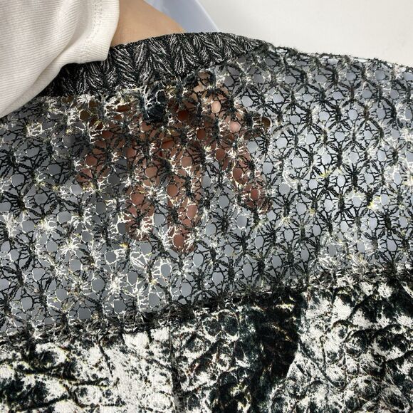 Alberto Makali roll tab Tunic top size XL Crochet Back black Gray Pattern Chiffo - Picture 3 of 12